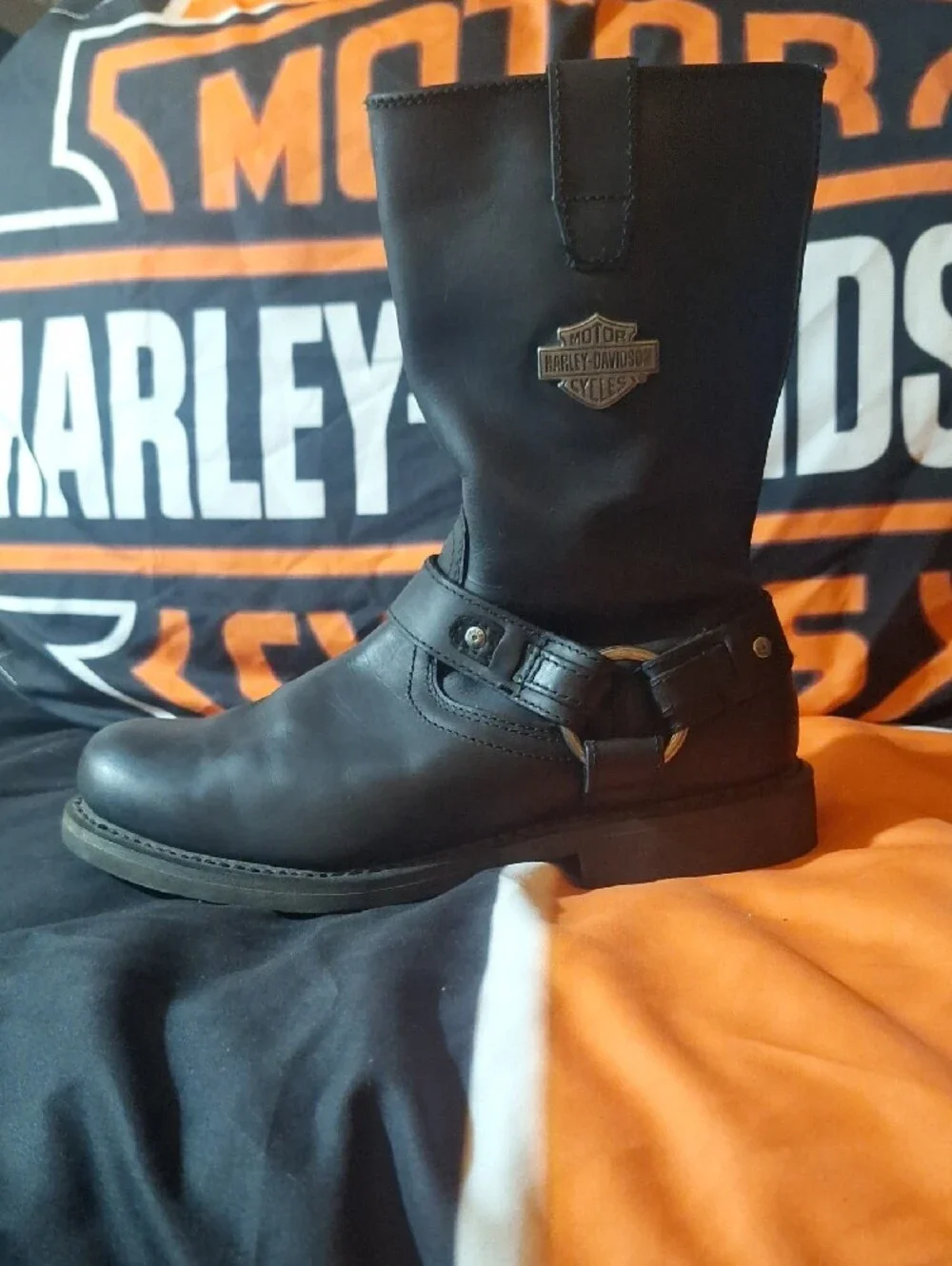 Harley-Davidson Black Leather Harness Zip Motorcycle Boots